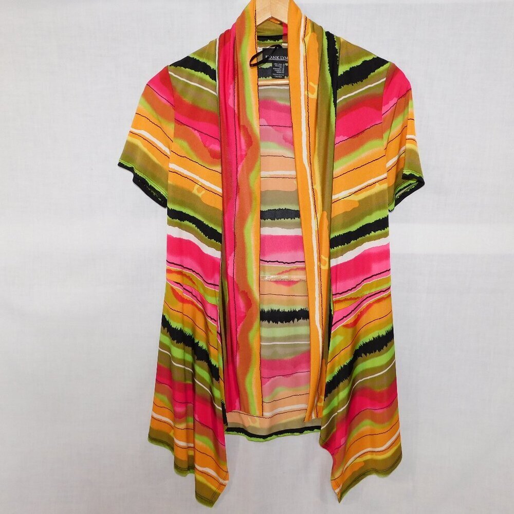 Frank Lyman Multicolour Stripe Waterfall open Cardigan Jacket Coverup Womens 10
